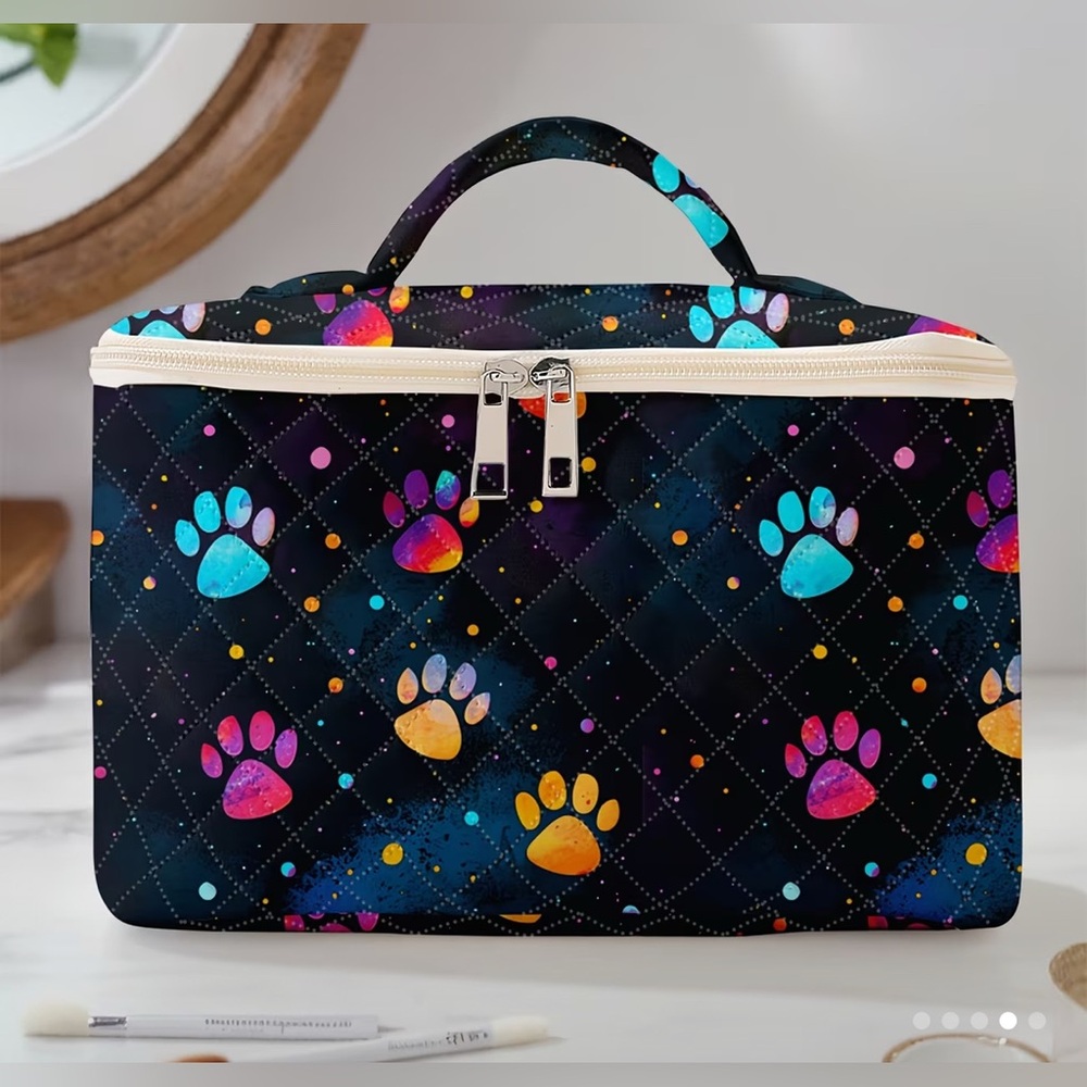 Galaxy Paw Print 🐾 Multicolored Travel Cosmetic Case & Pouch